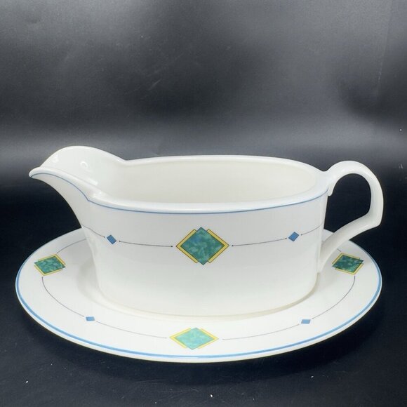 MIKASA ULTRA CERAM Gravy Boat With Underplate Gemini Porcelain Sauce Dish Japan - Picture 11 of 13